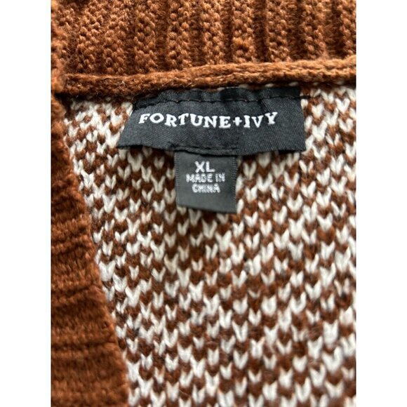Fortune+Ivy Stitch Fix Women's Chevron Open Cardigan Sweater Rust/White Sz XL - Picture 3 of 8